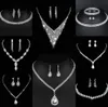 Wertvolles Labordiamant-Schmuckset Sterlingsilber-Hochzeits-Halsketten-Ohrringe für Frauen-Braut-Verlobungs-Schmuck-Geschenk M5Lv #