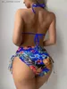 Kantonowe stroje kąpielowe kantar Trójkąt Trójkąt bikini 2024 Kobiety kostium kąpielowy z Kimono High talia stroju kąpielowego Kąki Batingswimming Swimming Suitwear Beach T240330