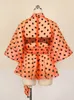 Sexy Voir à travers Tops 3/4 Manches Noir Polka Dot Organze Blanc Orange Femmes Blouse Soirée Plus Taille Chemise Tops avec Ceinture O9eF #