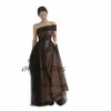 Whosay الحديث الكتف حفلة موسيقية Dres الطول الطابق Tulle خط العروس ارتداء حفل زفاف حفل كوريا سهرة سهرة خاصة O7x0#