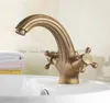 Bathroom Sink Faucets Antique Brass Faucet Basin Mixer Tap Double Cross Head Handle Finish And Cold Water Nnf026