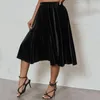 Plus w rozmiarze Wysoka elastyczna talia Veet Kobiety Solidna czarna wiosenna jesienna spódnica midi imprezowa spódnica A-line Flare Duża rozmiar 6xl 7xl R6PO#