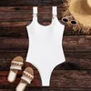 Costumi da bagno da donna Sexy scollo a U Anelli Bikini Backless Textured Monokini Costume da bagno imbottito Donna Costume intero da bagno da spiaggia Abiti da vacanza