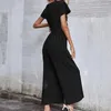 Damen-Hosen, leichter Overall mit weitem Bein, charmante Arbeit, stilvolle Sommer-Jumpsuits, V-Ausschnitt, Schnür-Strampler, weites Bein, Streetwear