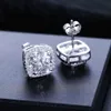 Passa il tester del diamante Orecchini a forma di cubo di Moissanite Halo in oro bianco Sterling Sier VVS Mossanite Ear Stud per uomo