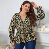 Della Mel 3XL 4XL Plus Taille Femmes Chemisier élégant Sexy Col en V Imprimé Léopard Tunique Chemise Ceinturée Bureau Fi Top Grande Taille Blouse r5fK #