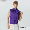 Heren Tanktops Incerun 2024 Mannen Pailletten Glanzende Opstaande Kraag Vastbinden Mode Mouwloze Vesten Zomer Streetwear Feestkleding S-5Xl Drop Otklx