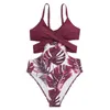 Women's Swimwear Womens one-piece sexy printed bikini hanger with shoulder straps and chest pads without steel brackets swimsuit J240330