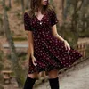 Robe Vintage à fleurs pour femmes, décontractée, élégante, col en V, manches courtes, coupe cintrée, grande balançoire