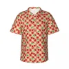 Casual overhemden voor heren Rode kersenprint Overhemd met vintage ruit Losse Hawaii Man Korte mouwen Strand Y2K Street Grafische oversized blouses