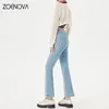 Jeans pour femmes Zoenova super doux élastique recadré mode mince élégant pantalon noir haute rue jambe large lâche sauvage micro haut-parleur