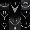 Ценный комплект ювелирных изделий с бриллиантами из стерлингового серебра, свадебное ожерелье, серьги для женщин, свадебные украшения, подарок 81ub #
