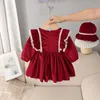 New girls dress velvet wine red velvet dress princess dress