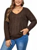 Gibsie Plus Size Tropfen Schulter Zopfmuster Pullover Frauen 2023 Herbst Winter Casual LG Ärmel V-Ausschnitt Pullover Jumper Tops 48Jb #