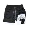 Jujutsu Kaisen Anime Gym Shorts Men 2 i 1 Performance Sports Short Pants Workout Fitness Jogging Quick Dry Running Black 240323