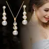 Ensemble de boucles d'oreilles et collier de luxe pour demoiselle d'honneur, mariée, zircone cubique, strass, goutte d'ange, perles simulées, pendentif, bijoux