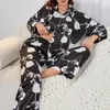 Accueil Vêtements Floral Femmes Pyjama Ensemble Lingerie Sexy Bouton Chemise À Revers Et Pantalon Long Vêtements De Nuit En Satin De Soie Homewear Pyjamas Nuisette