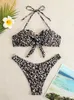 Women's Swimwear Bikini Sexy Women Swimsuit 2024 Solid Halter Bikinis Set Thong Ruched Lave Up Bathing Suit Summer Beach Female Wear