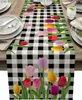 Corredor de mesa primavera tulipa flor floral preto branco xadrez linho cômoda cachecol decoração feriado jantar festa de casamento yq240330
