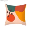 Kussen Abstract Morandi Sunrise Cushion Cover Noordse geometrie Leaf Plant Peach Skin Ins Wind Home Decoratie Ornament Y240401