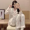 Thuis Kleding Nachtjapon Voor Vrouw Pyjama Dames Lente Satijn Afdrukken Vest Zoete Stippen Koreaanse Tweedelige Slip Nachtkleding pak Set