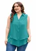 Showmall Tallas grandes Mujeres Verano Sleevel Butt Down Chiff Blusa suelta Casual Tank Tops Henley V Cuello Camisa 12W-28W f5mD #