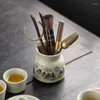 Cucharas de té Ceremonia Ruyao seis caballeros ébano Clip de madera maciza cuchara aguja cepillo conjunto accesorios completos de alta-E