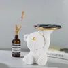 Decorative Figurines Home Ornaments Rose Bear Sculpture Storage Tray Living Room Bedroom Accessories Desktop Decoration Resin Craft Gifts