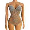 Fi Sling Topit Shining Crystal Mesh Przezroczyste kobiety Bodysuit impreza nocna klub taniec scena odzież Z4ZQ#