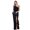 Casual Dresses VOLALO 2024 Women Summer Silk One Shoulder Dress Sexy & Club Party Night Split Elegant Vintage Maxi