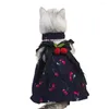 Hondenkleding 1 set mooie kattenrok, schattige decoratieve mouwloze kersenprint honden katten prinsessenjurk met stropdas