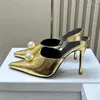 Slippers Spring And Autumn Pointed Leather Slim Heel Pearl Design Elegant High Sandals Sexy Party Dress Shoes