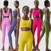 Kvinnor Två stycken Fitness Yoga Set Solid Color Slim Fit Running Sportwear High Impact Bra och Leggings Gym kostym Träningskläder 240322