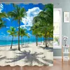 Duschgardiner Tropiska Ocean Beach Curtain Sunset Seaside Palm Tree Hawaii Nature Scenery Home Fabric Bad Badrum deco