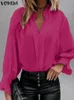 plus Size 5XL VONDA Fi Women Blouses 2023 Autumn Lg Sleeve Shirts Casual Loose Solid V-neck Elegant Office Blusas Top X7Vq#