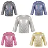 Unisex Kid Boys Girls Shiny Metallic T Shirts Long Sleeve Loose Dance Crop Tops for Stage Performance Party Ballet Top 240318