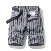 Multi Pocket Shorts flera fickor Summer Men Cotton Print Casual Shorts Striped Short Pants Beach Pants 240313