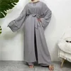Etniska kläder 3 -stycken uppsättningar för muslimska kvinnor Lång cardigan topp och byxor med fickor Islamiska mantel Modest Eid Ramadan Abaya passar Dro Otfny