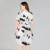 Large Size Womens Clothing Summer Mid Length Dress For Plump Girls Casual Geometric Three Quarter Sleeve Printed Shirt