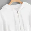 ジッパースウェットシャツコート女性秋のカジュアルソリッドホワイト長袖短いフード付きスウェットシャツ女性パーカー