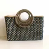 Beach Bags Womens woven square handbag paper rope grass bag street fashion retro lightweight handmade top bag H240330