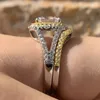 Ela 925 jóias de prata anéis de noivado halo amarelo ouro casamento conjunto de noiva para mulheres 1.8ct almofada corte aaaaa cz 240320