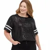 Plus luźne z krótkim rękawem cekinowa koszulka Kobiety na szyję bling bling letnia swobodna bluzka Top duży rozmiar 4xl 5xl 6xl 7xl 8xl 16uw#