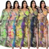 haoohu Plus Size Ladies Sexy scollo a V manica Lg vita anca Dr Fi stampato gonna Lg divisa Dres 52UE #