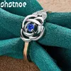 Cluster Rings Shstone 925 Sterling Silver Blue Zircon Crystal Flower for Women Engagement Wedding Birthday Party Fashion Jewets Gifts