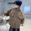 Vestes 2024 coréen printemps automne enfants garçon veste d'extérieur adolescent multi poche à capuche demi fermeture éclair manteaux Junior Sweat