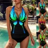 Maillots de bain pour femmes New Summer Femmes Bikini Bleu Big Butterfly Imprimer Cou suspendu Sexy Mode One Piece Beach Maillot de bain S-5XL T240330