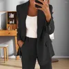 Dwuczęściowa sukienka 2pc/set Kobiet Lapel Long Rleeve Blazer High talia Prosta szerokie spodnie Zestaw Pieki jedno przyciski Solid Kolor Suit