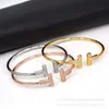 Original brand Micro diamond drill double T open bracelet female hand vibrato tiktok ring jewelry accessories circle