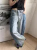 Calças de brim femininas coreano chique contraste cor retalhos bolsos cintura alta casual solto pantalones de mujer primavera outono roupas vintage